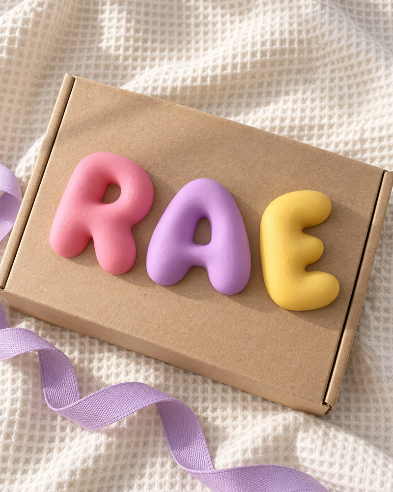 Colourful personalised 3D bubble letters by Little Layer Studio