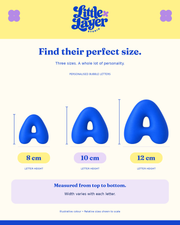 Little Layer Studio 3D bubble letter size guide – 8cm, 10cm and 12cm